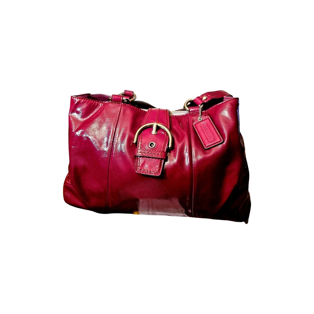 Coach Soho Purple Patent Leather Buckle Satchel Handbag Plum Silver Hardware